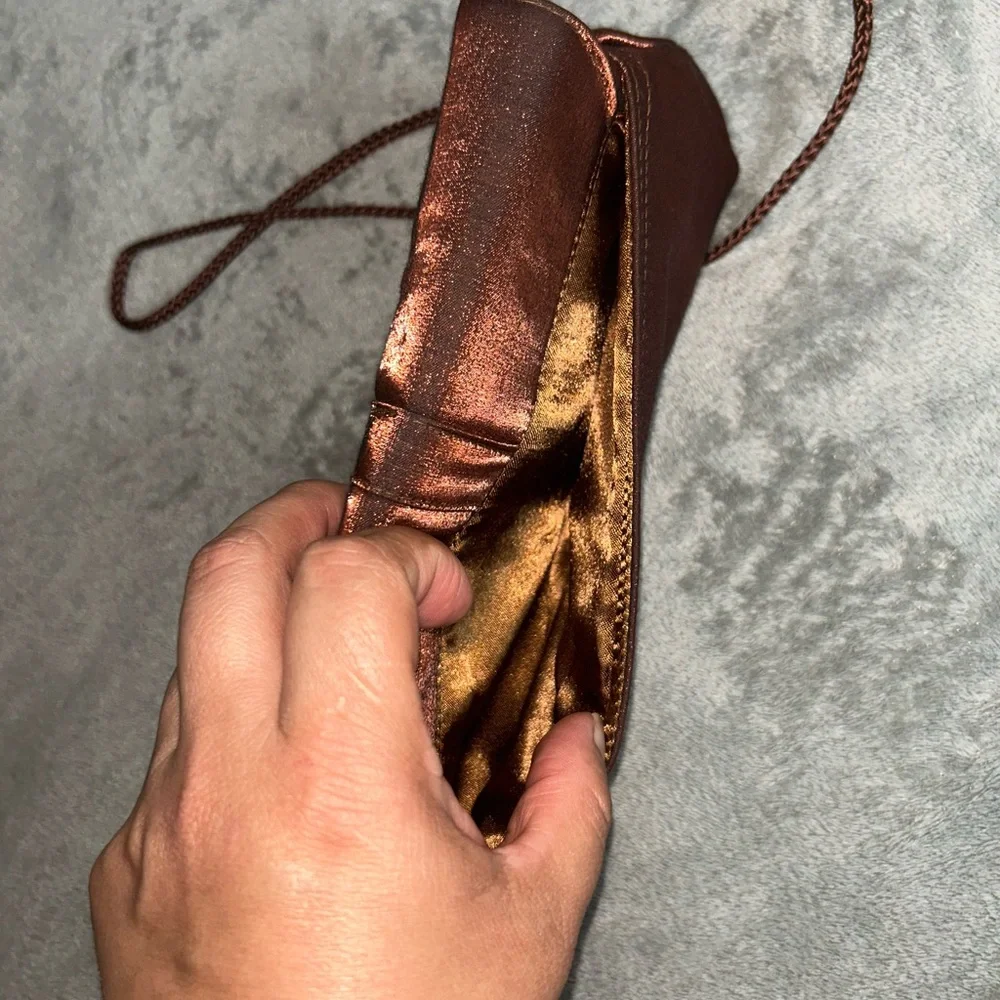 Gunne Sax Brown Clutch Wristlet with Metallic Clasp
